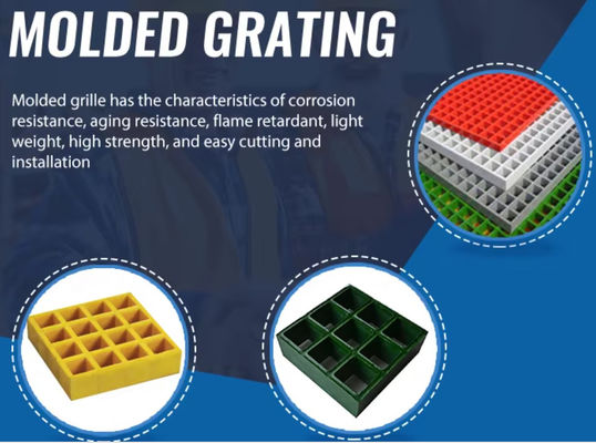 Flame Retardant Fiberglass FRP Walkway Grating Sheet Square Aging Resistance